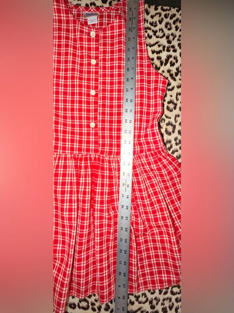 Oshkosh B’gosh Vintage Sleeveless Red White Plaid  Gingham Button Dress Sz 6X